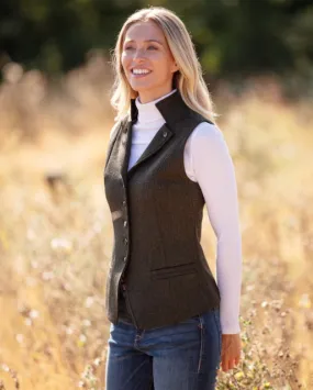 Regency Ladies Tweed Waistcoat - Forest Herringbone