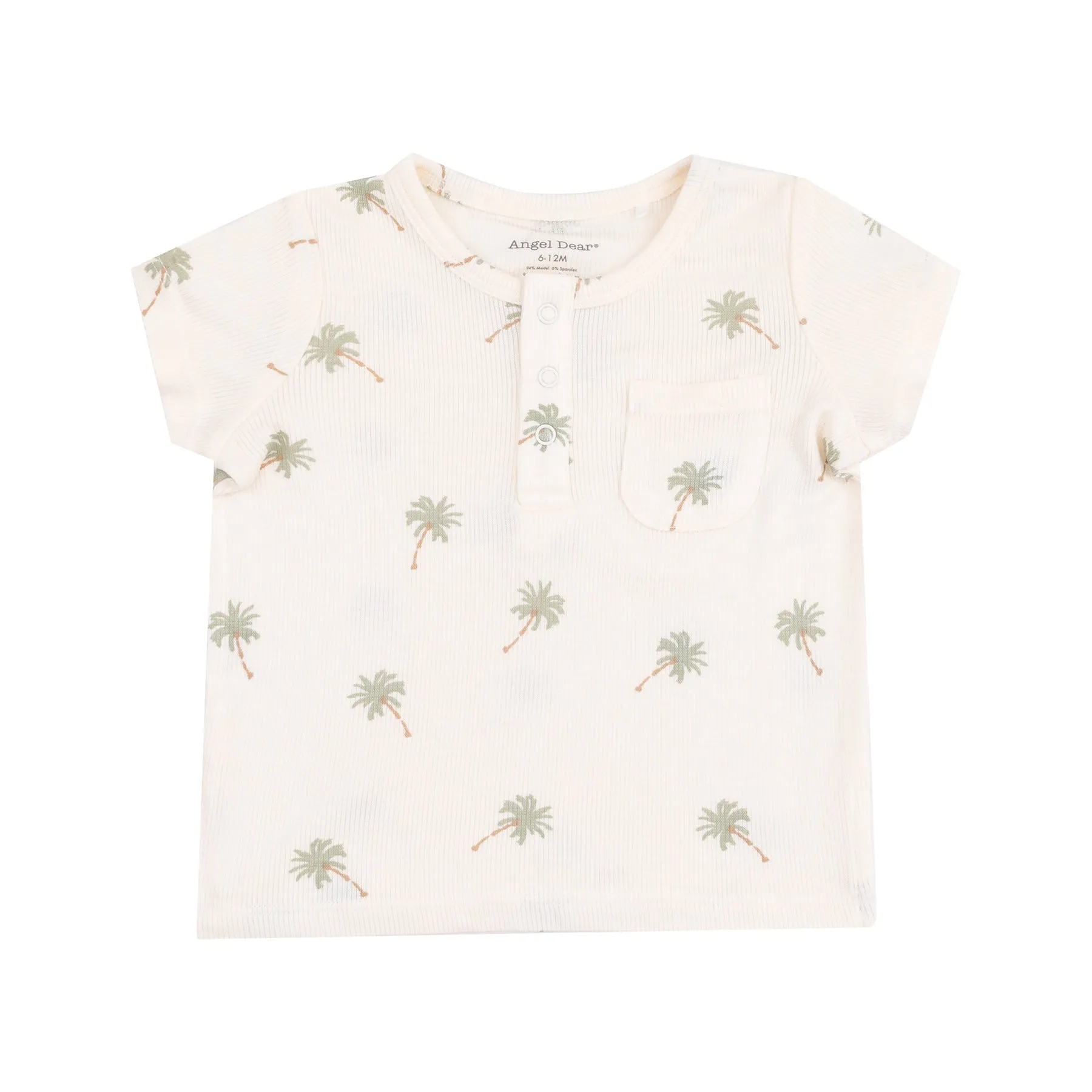 Ribbed Henley with Pocket and Muslin Short Set - Palm Trees