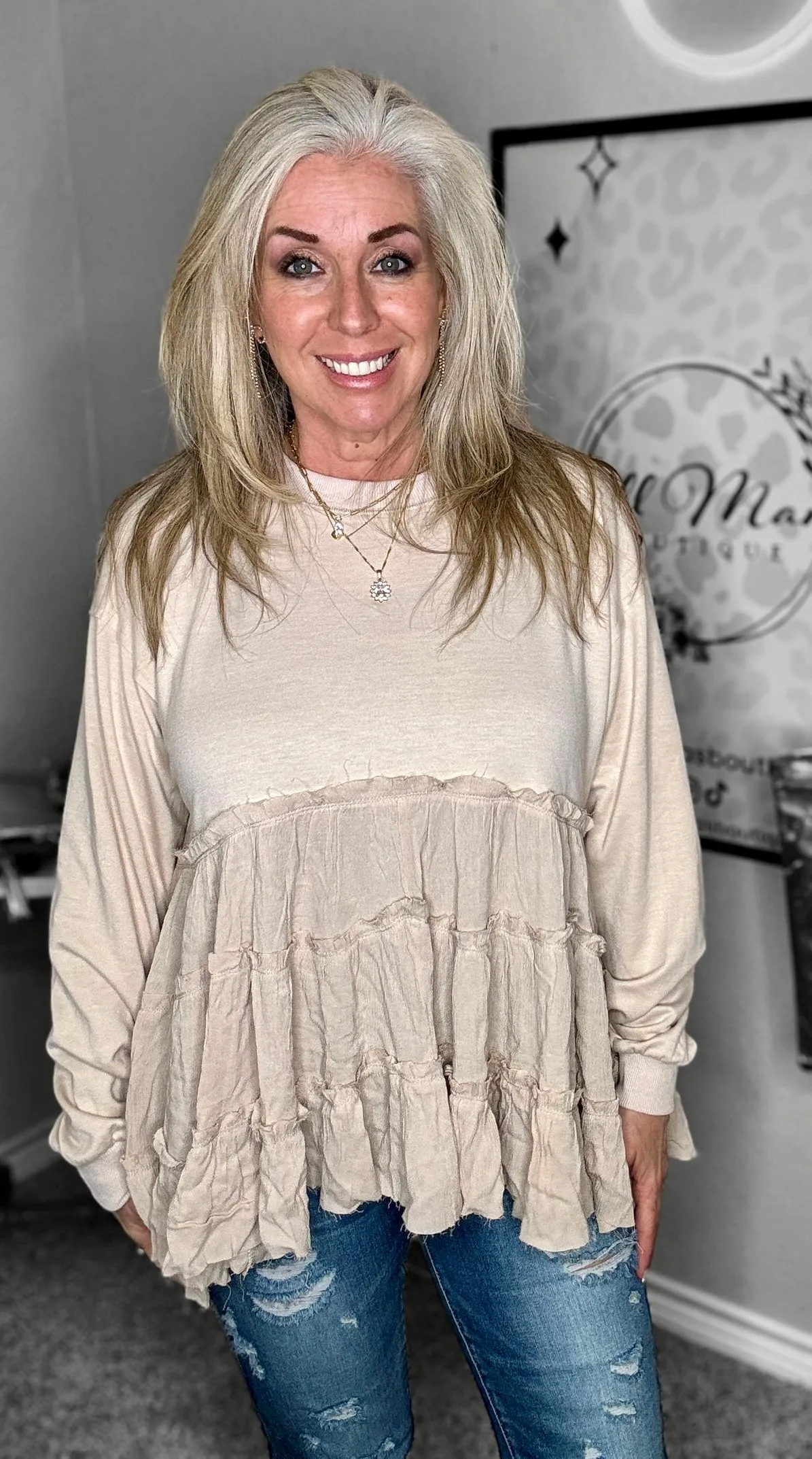 RuffleCascade Cozy Chic Sweatshirt