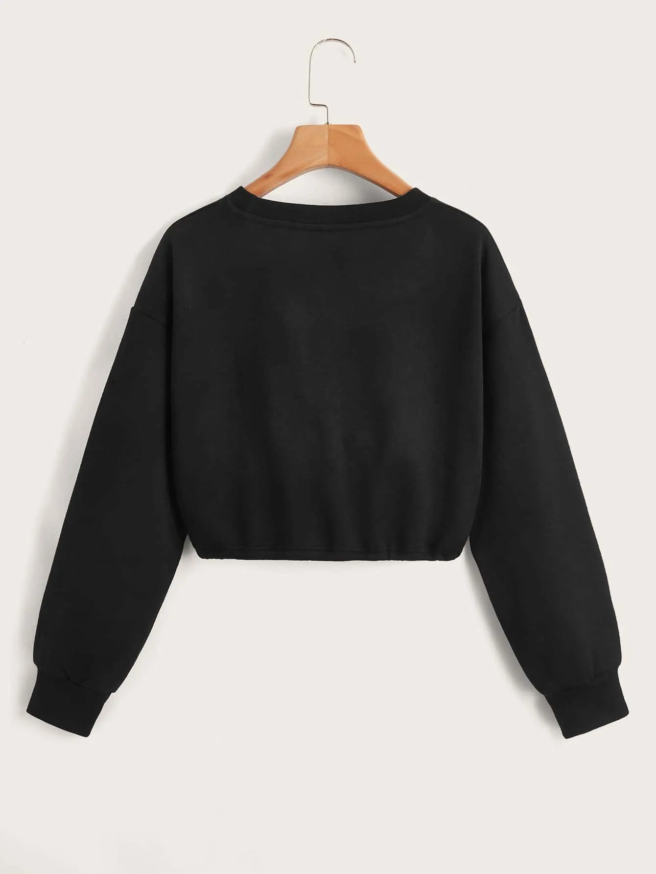 SHEIN EZwear Heart Graphic Drawstring Thermal Lined Crop Sweatshirt