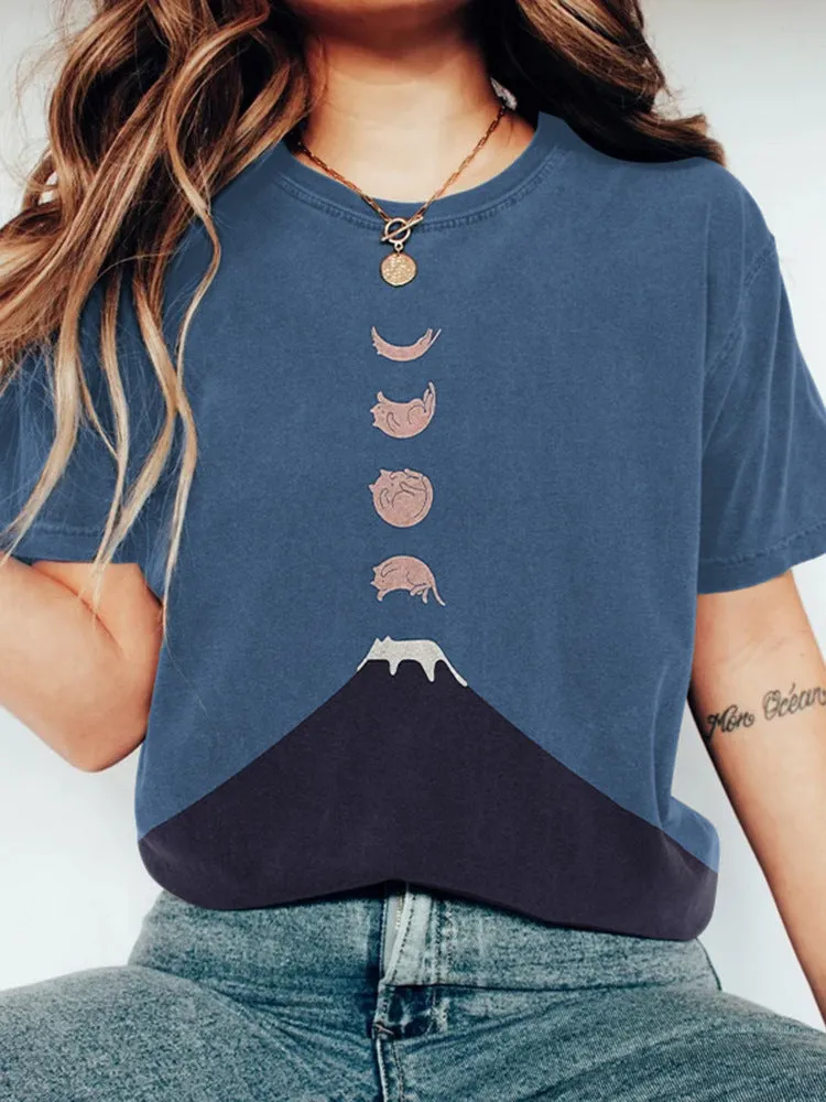 Short Sleeved Shirt Women's Printed Round Neck Pullover