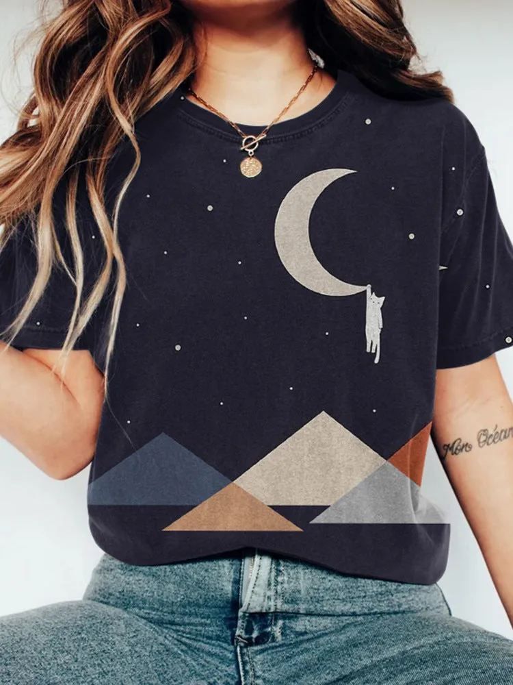 Short Sleeved Shirt Women's Printed Round Neck Pullover