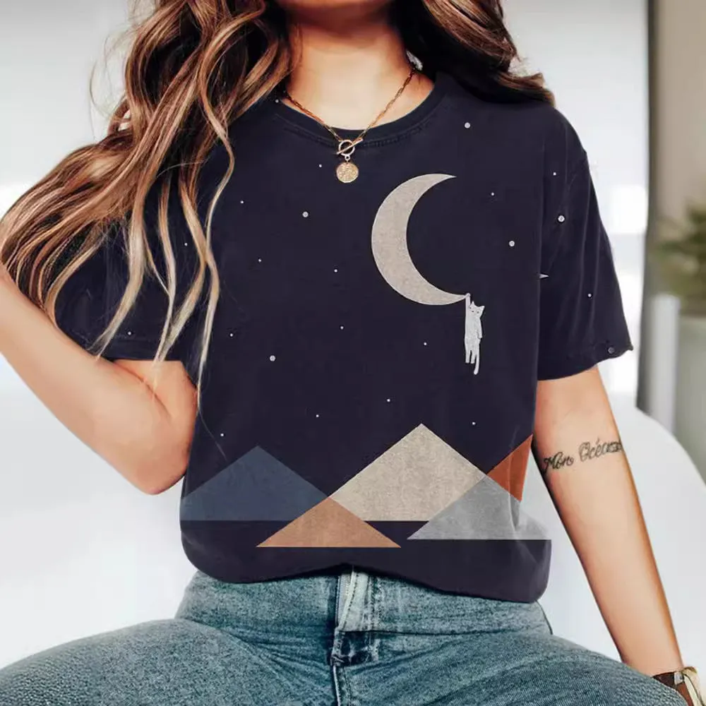 Short Sleeved Shirt Women's Printed Round Neck Pullover