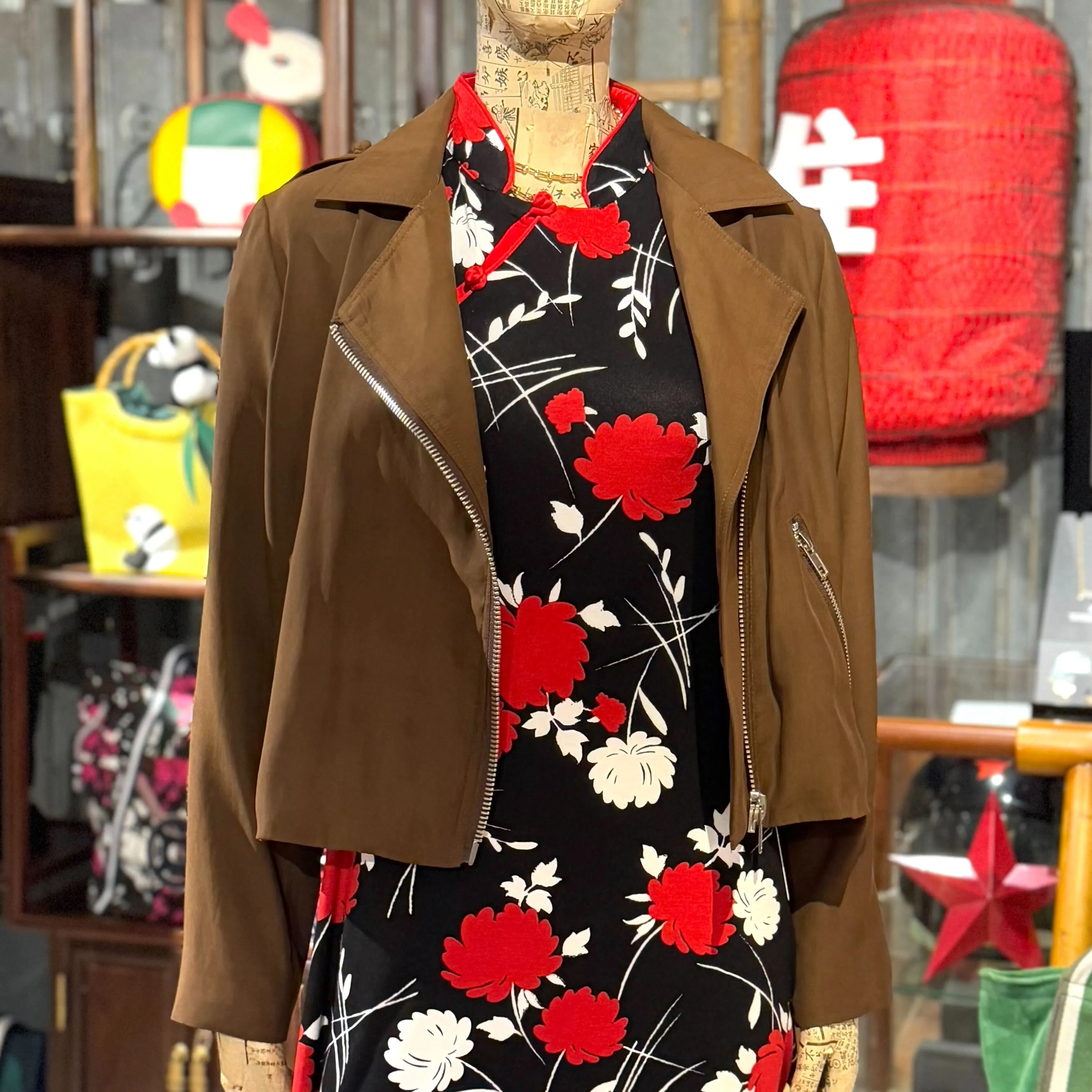 Silk Moto Jacket, Brown