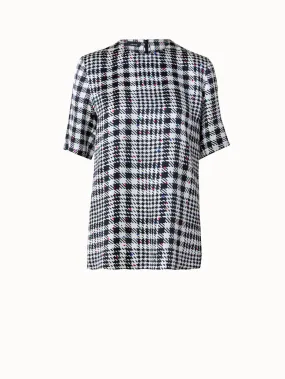Silk Satin Blouse with Tweed Check Print