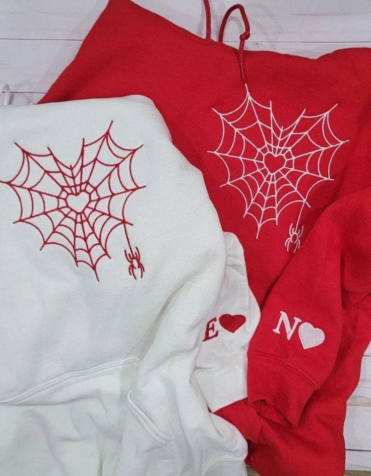 Spider Web Embroidery Couples Matching Hoodie - Pack Of 2