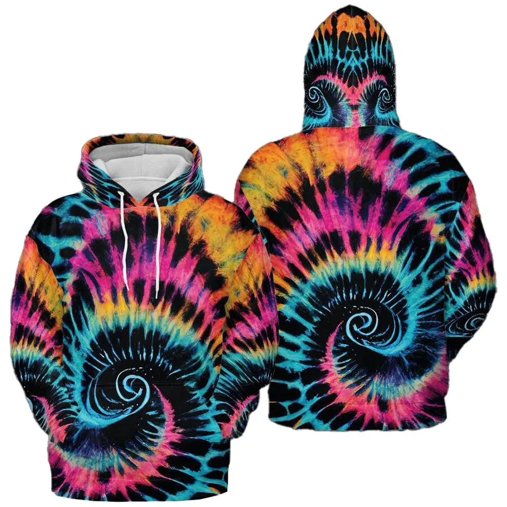 Spiral  Blue Fluorescent Tie Dye Unisex Hoodie