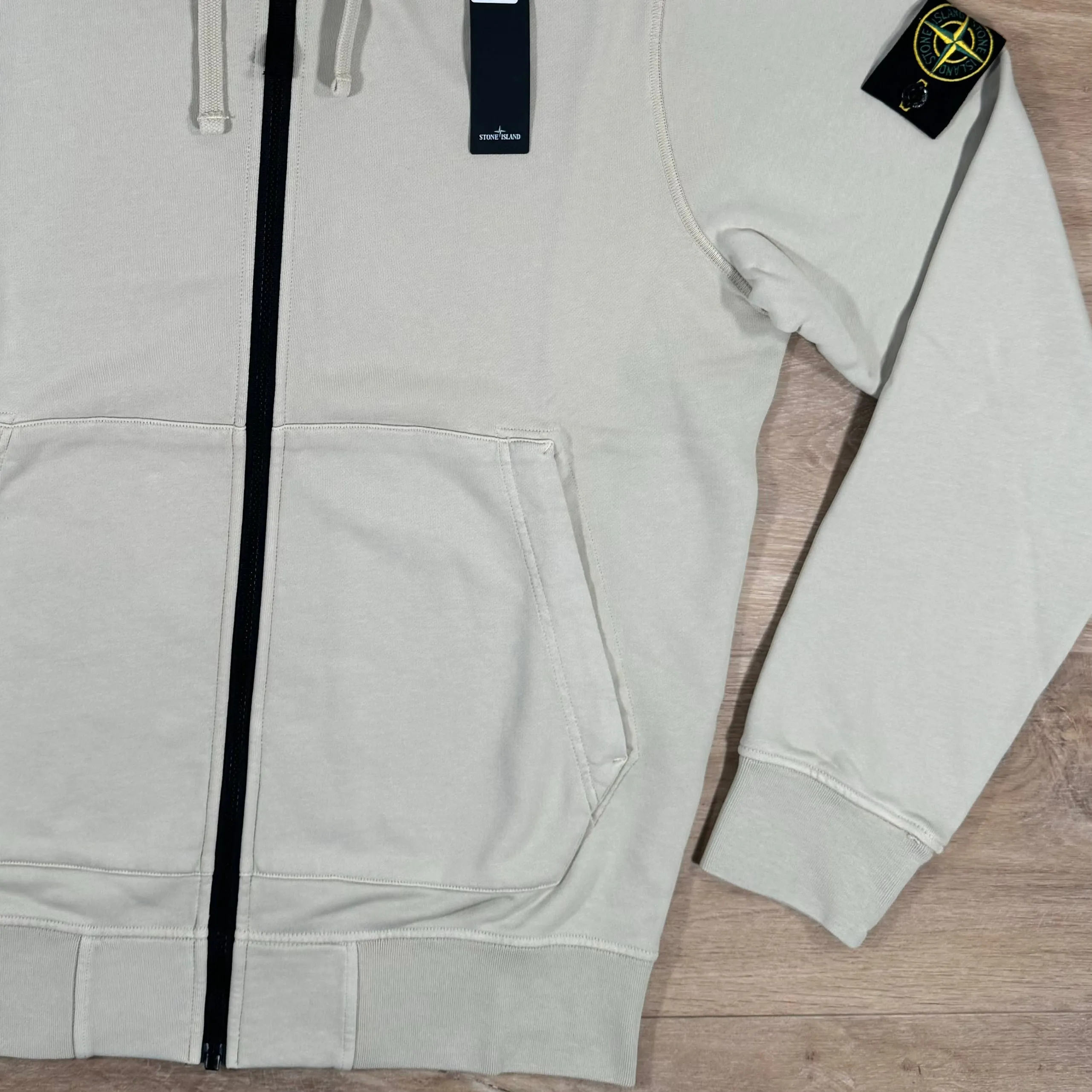 Stone Island Garment Dyed Zip Hoodie in Plaster