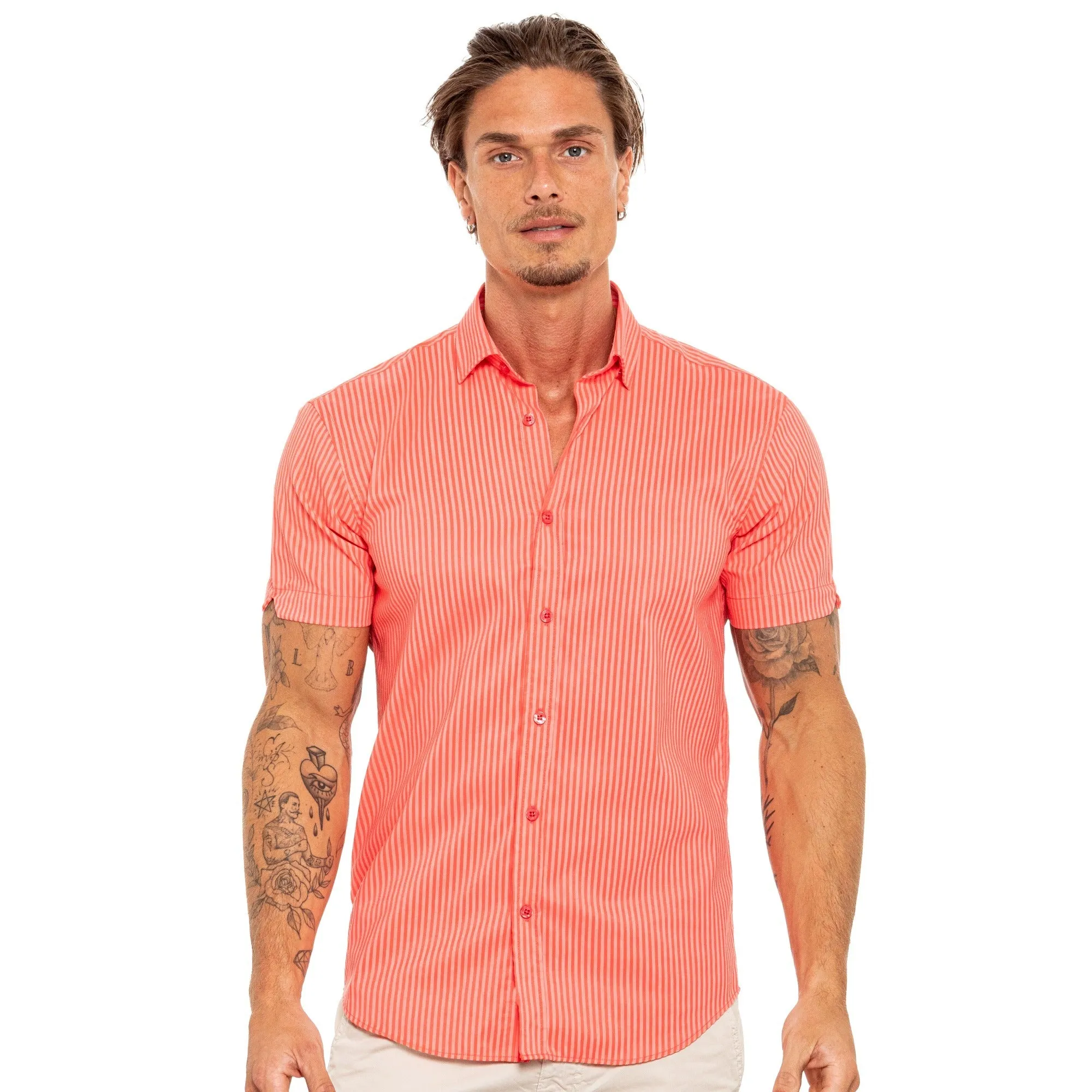Striped Short Sleeve Shirt - Red