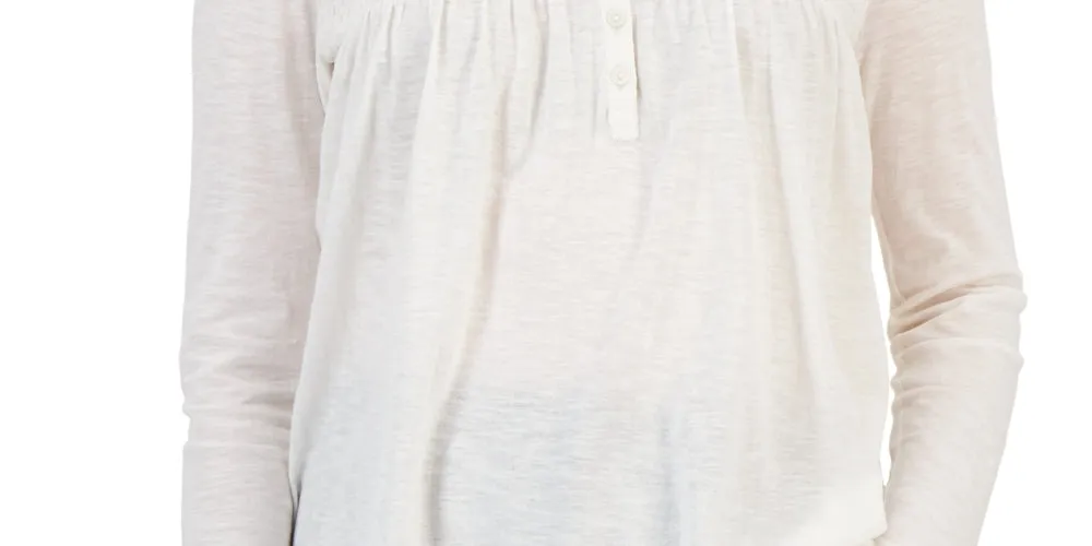 Style & Co Women's Knit Smocked Long Sleeve Top White Size Petite Large
