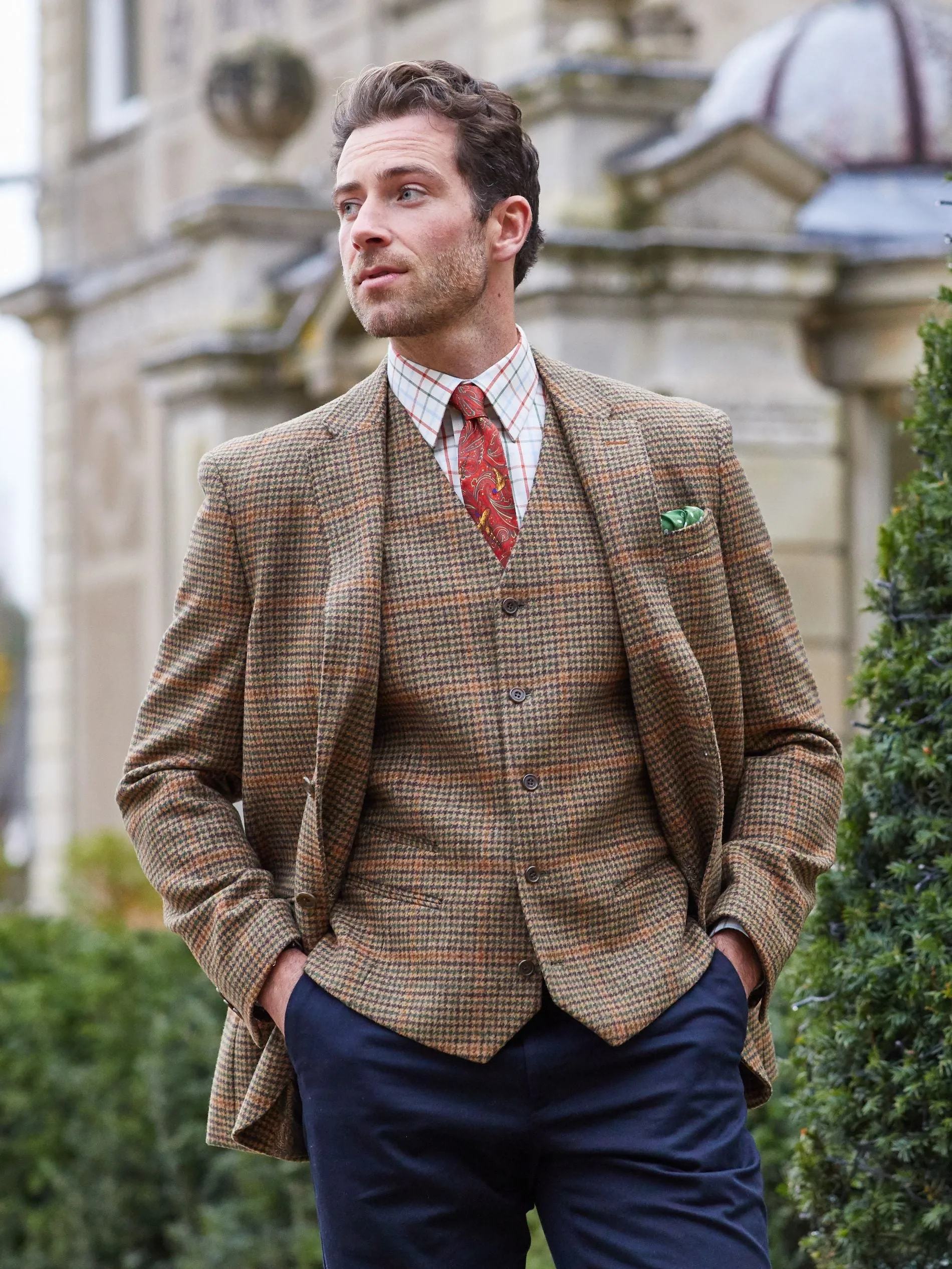 Surrey Men's Tweed Lined Country Waistcoat In Sycamore - Regular Fit