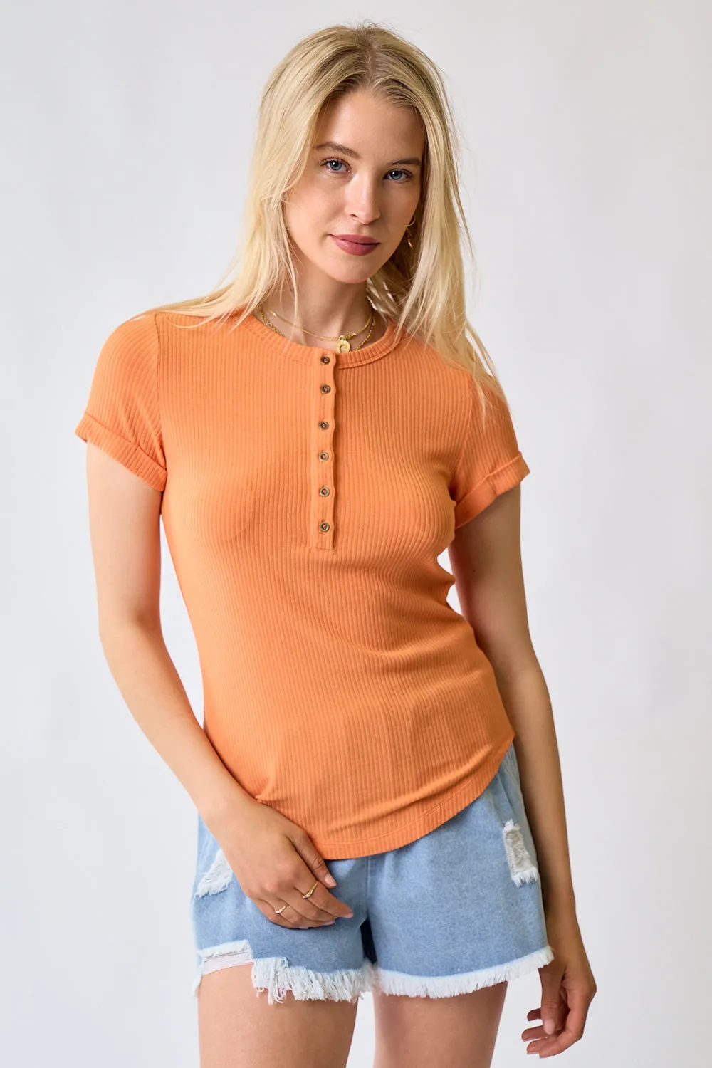 Tangerine Short Sleeve Henley Top