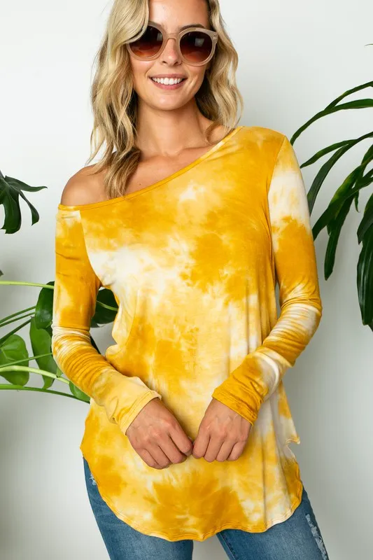 TEEK - MUSTARD TIE DYE ONE SHOULDER TOP