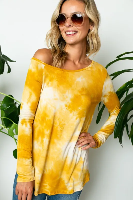 TEEK - MUSTARD TIE DYE ONE SHOULDER TOP