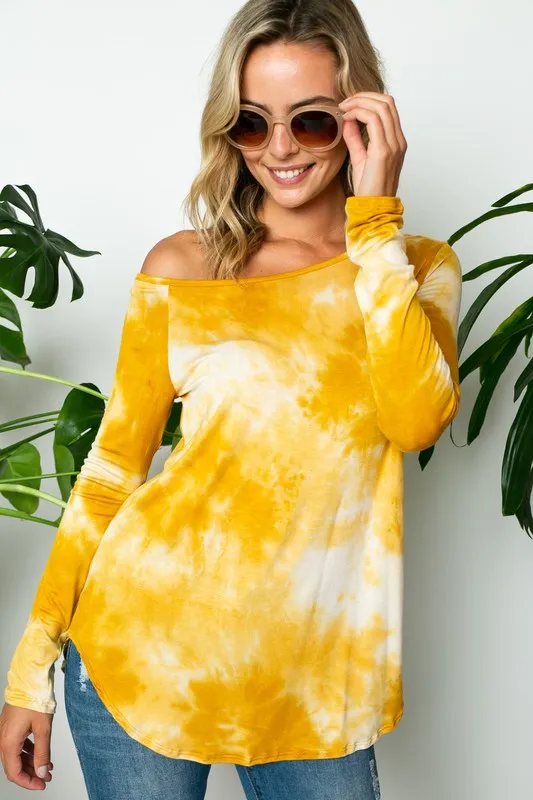 TEEK - MUSTARD TIE DYE ONE SHOULDER TOP