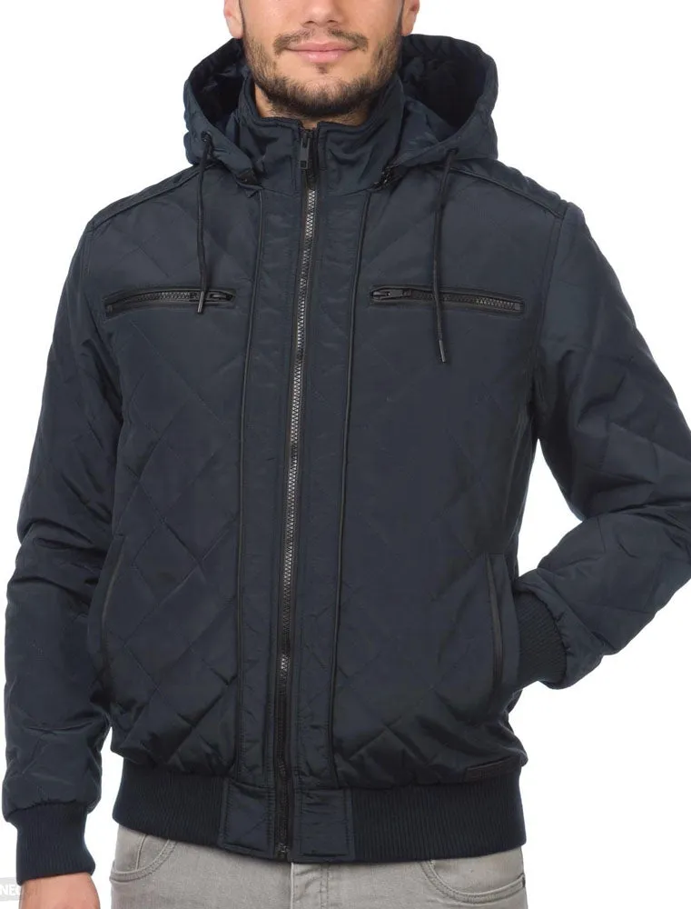 Tilsley Diamond Quilted Jacket with Detachable Hood in Navy