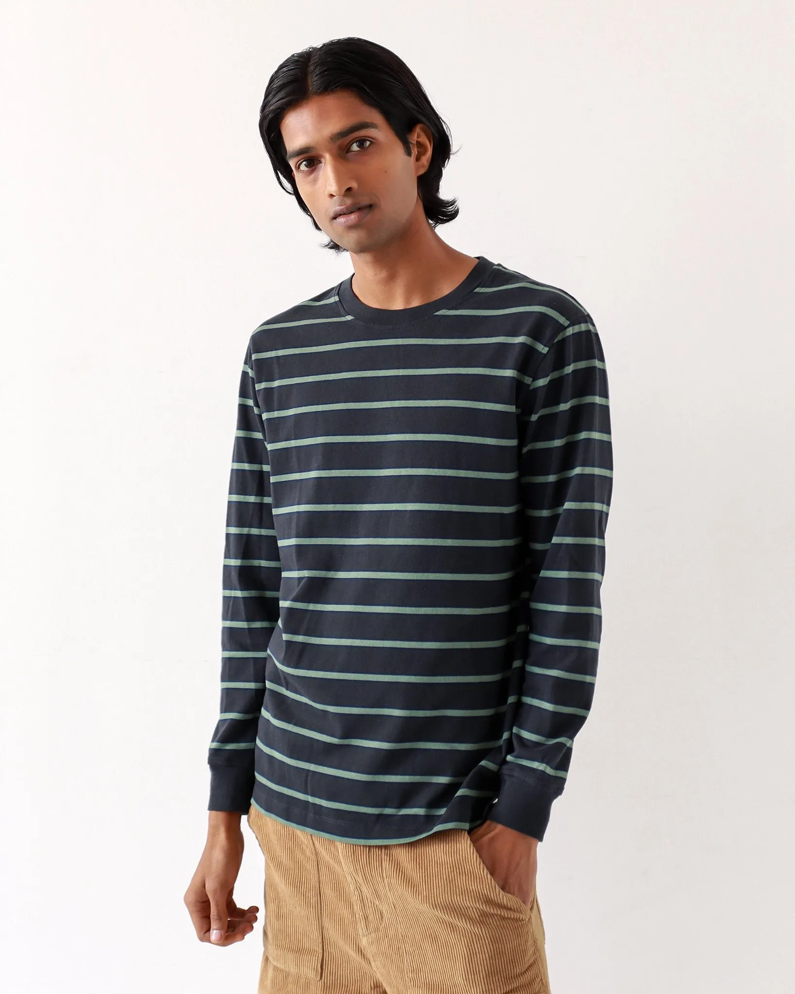 Tres Sripe T-Shirt - Dark Grey / Forest Green
