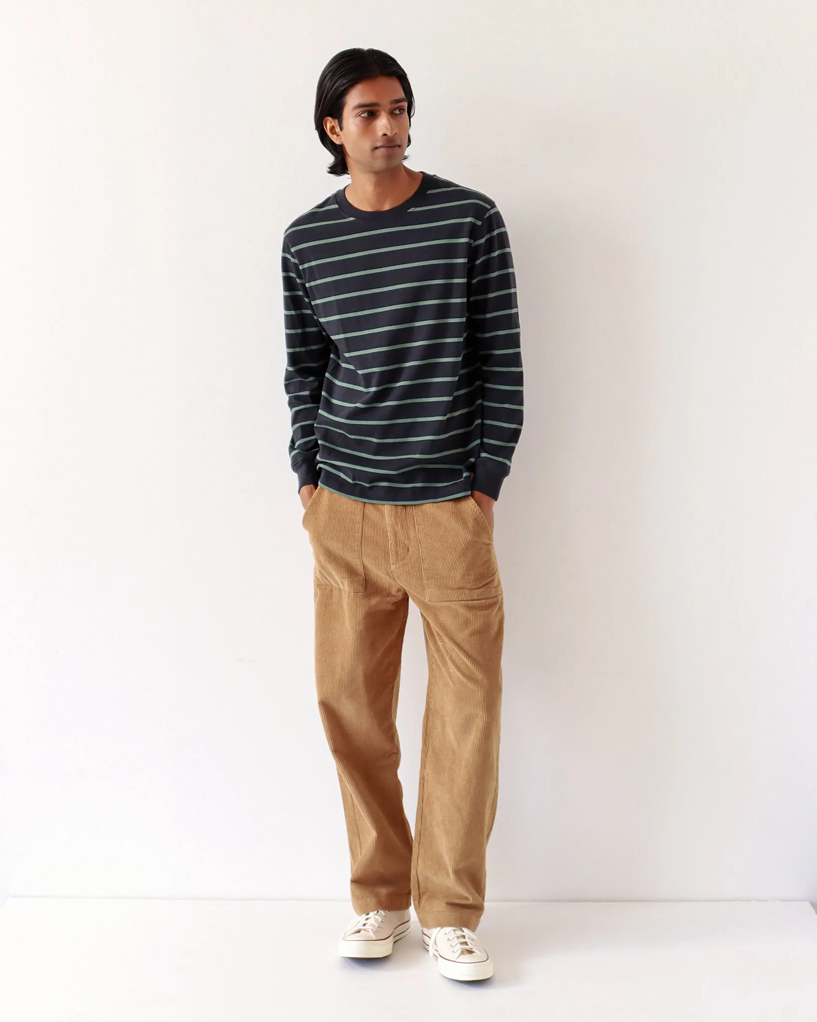 Tres Sripe T-Shirt - Dark Grey / Forest Green