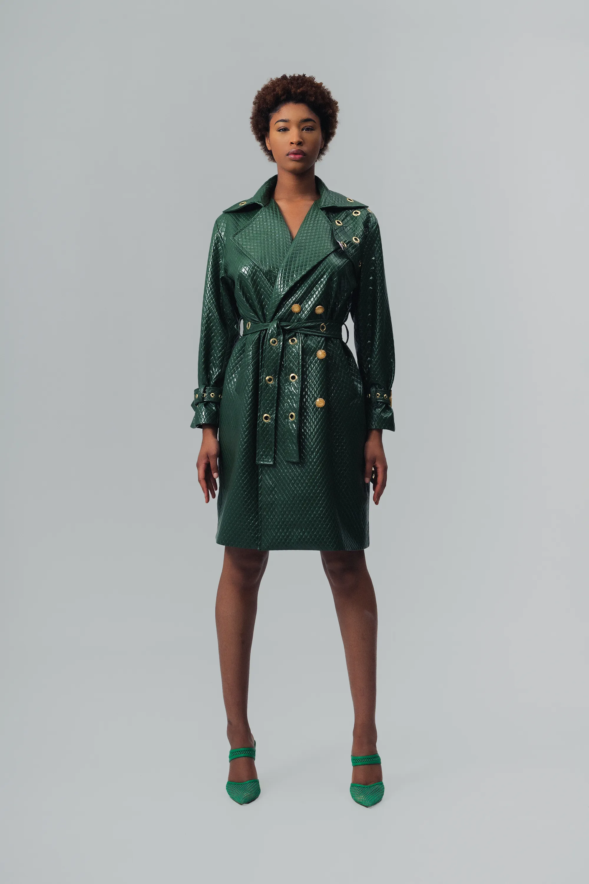 Trinity Quilted Green Trench Coat