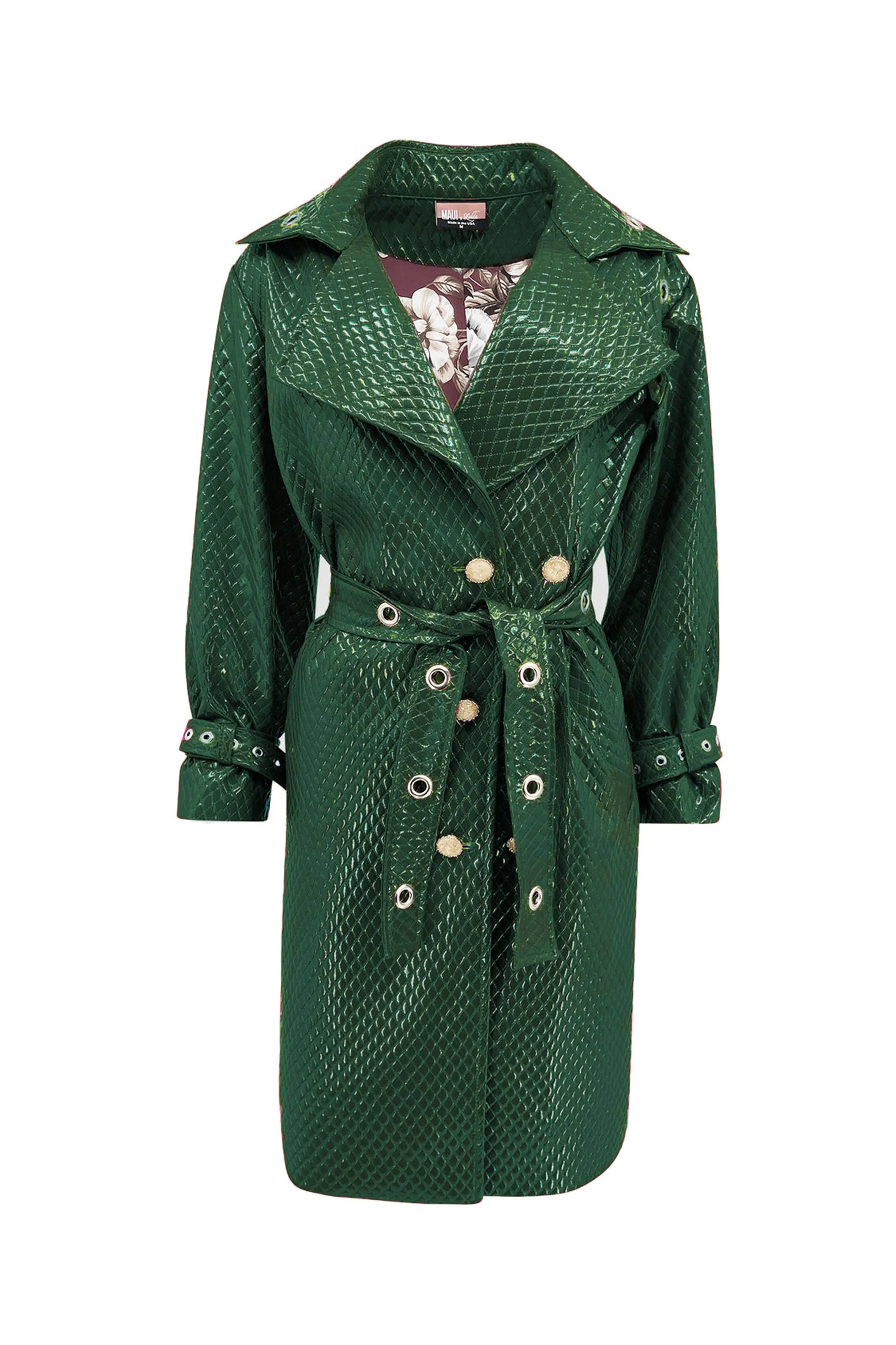 Trinity Quilted Green Trench Coat