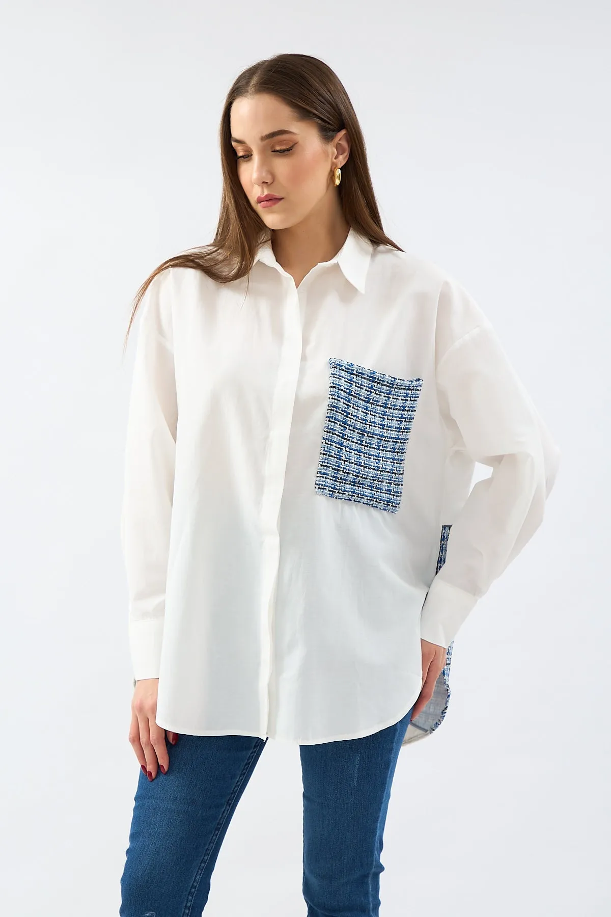 Tweed Detailed Shirt - Blue