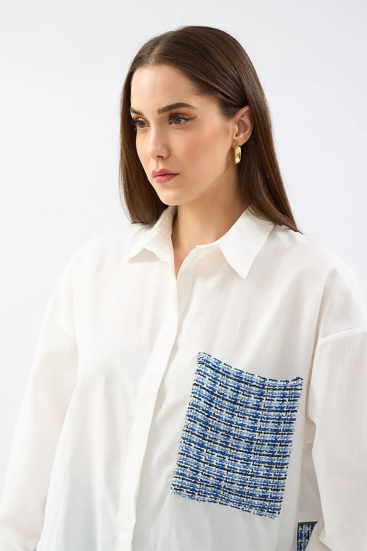 Tweed Detailed Shirt - Blue