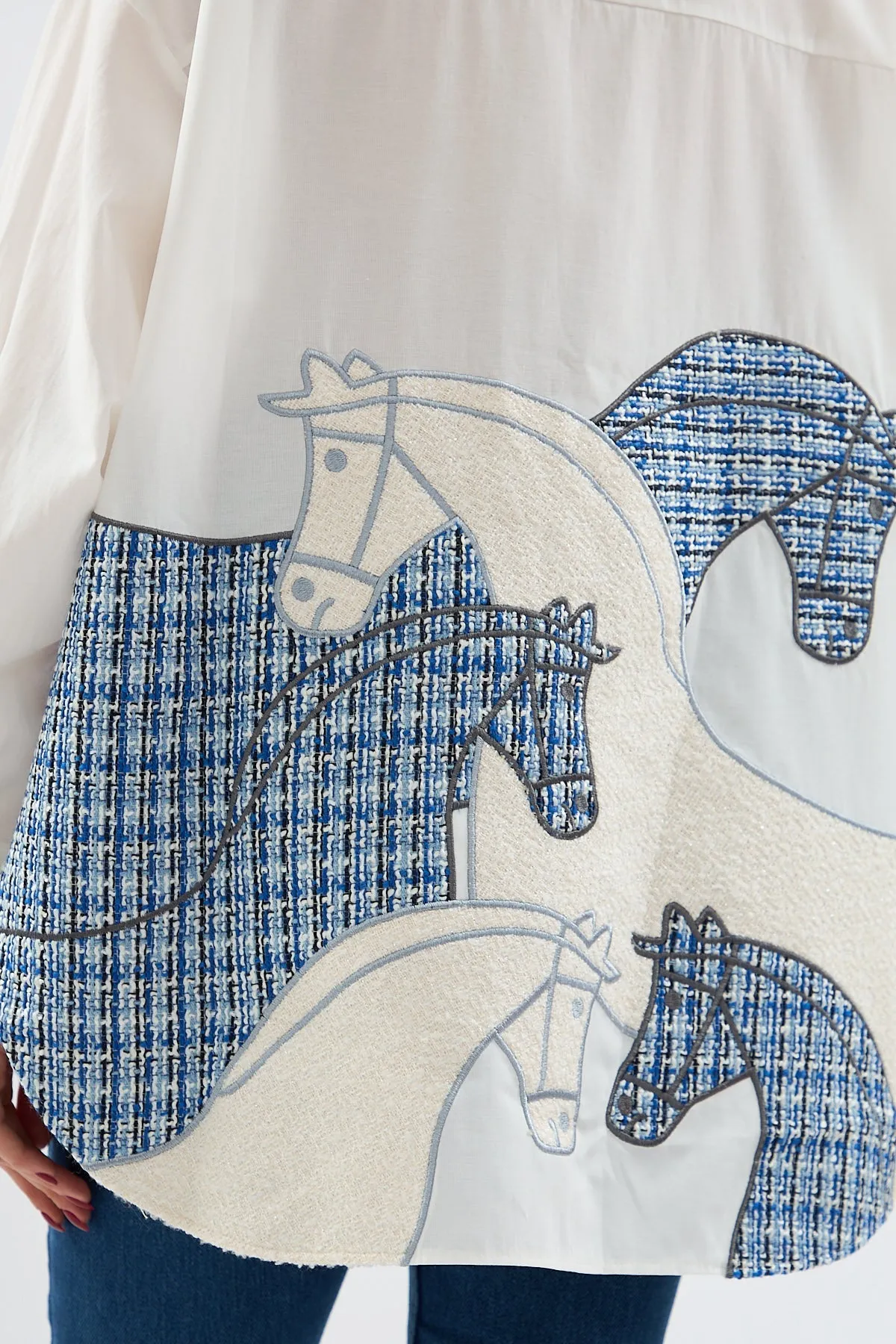 Tweed Detailed Shirt - Blue