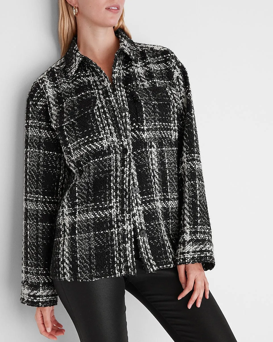 Tweed Shirt Jacket in Black Print