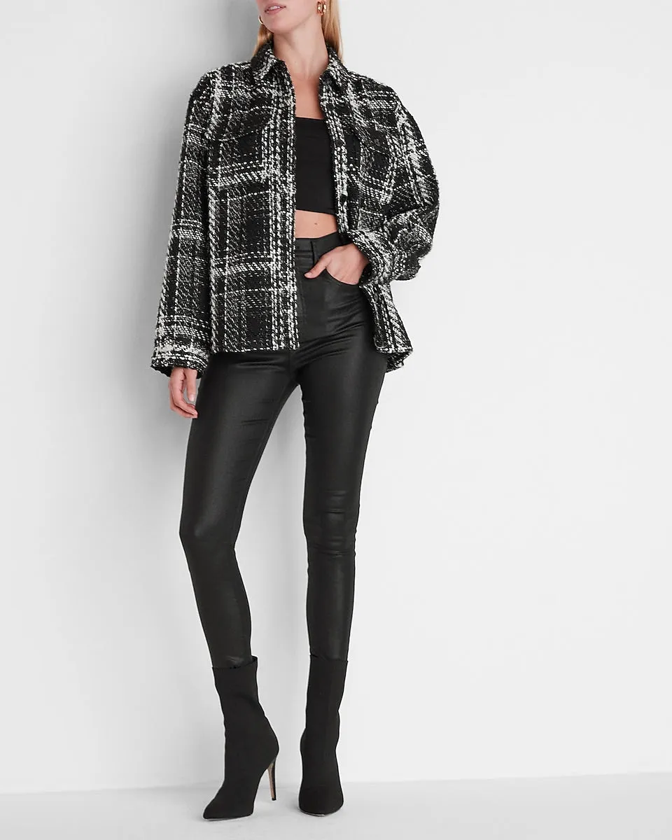 Tweed Shirt Jacket in Black Print
