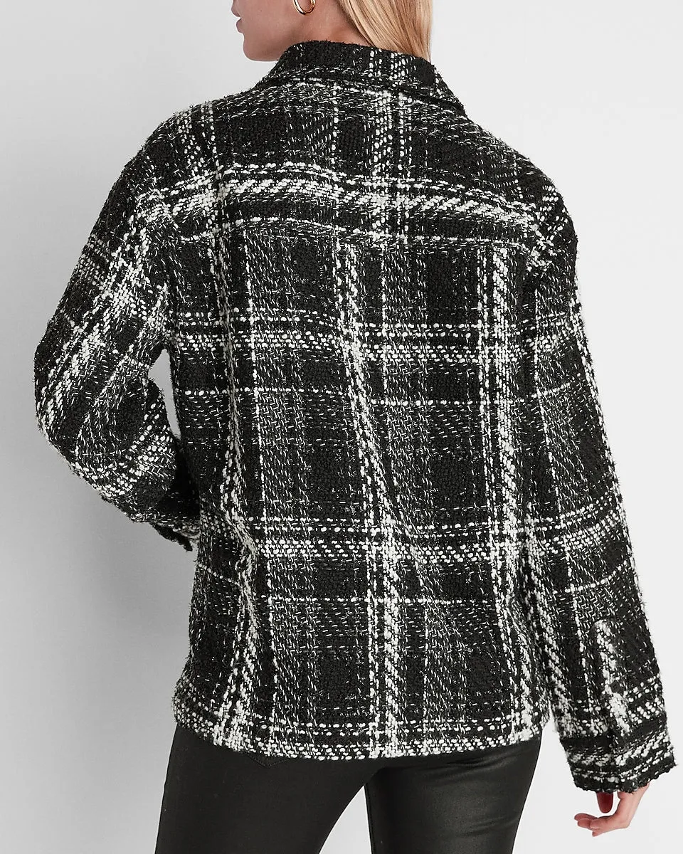 Tweed Shirt Jacket in Black Print