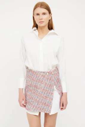 White & Pink Tweed Shirt Dress