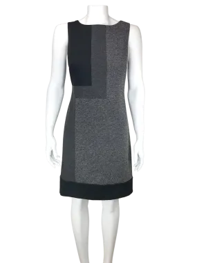 White House Black Market, Women's Tweed/Ponte Color Block Dress, Black/Charcoal, Size 8 Petite