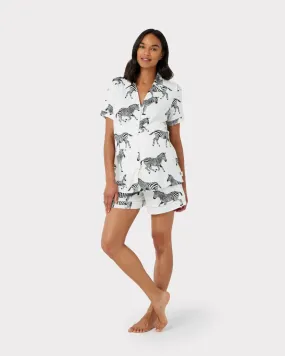 White Zebra Print Maternity V-neck Button Up Short Pyjama Set