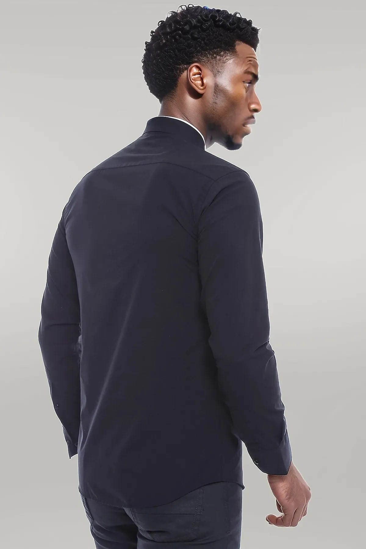 WSS Cotton Satin Slim Fit Black Men Shirt  - Singen