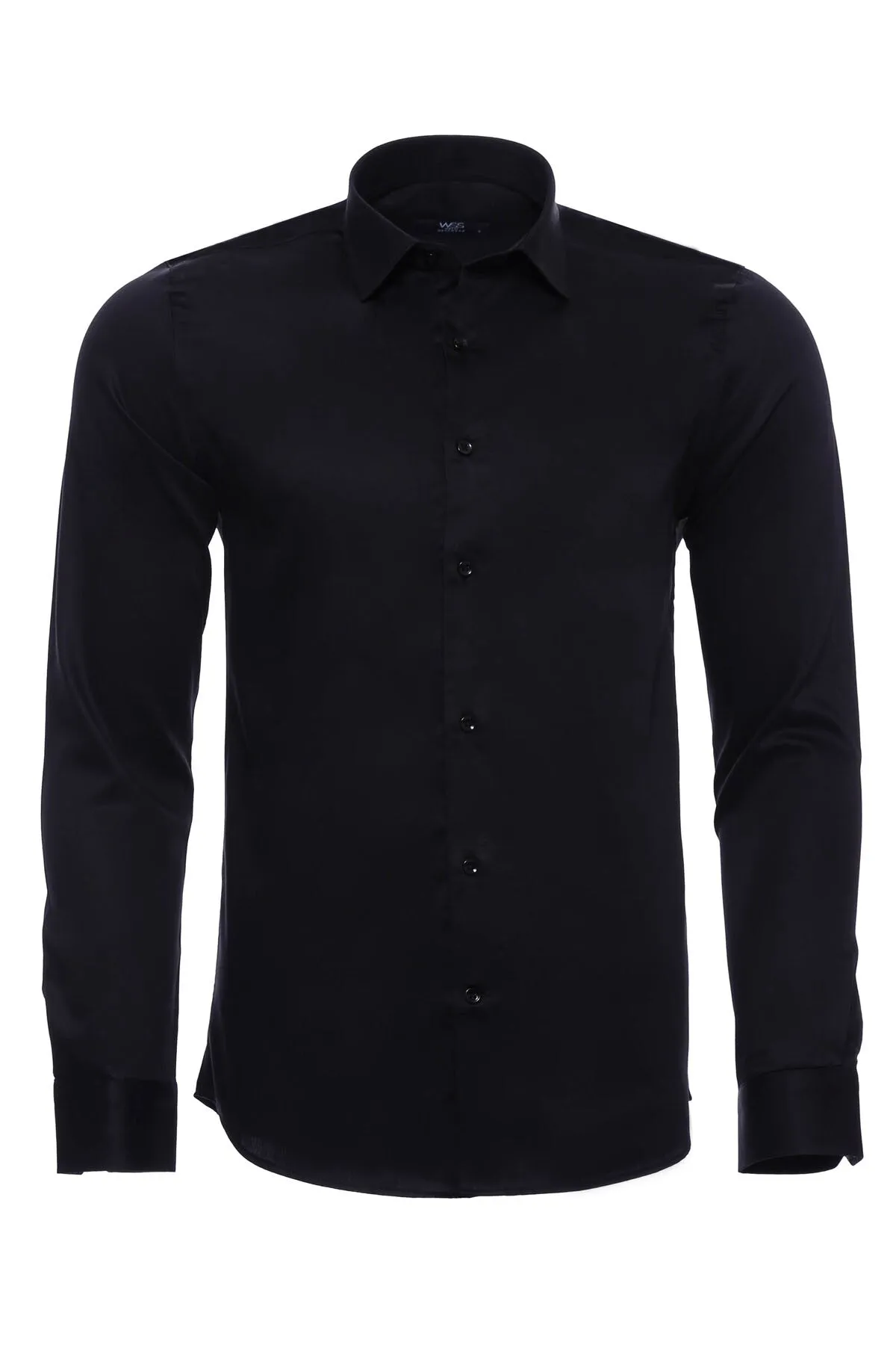 WSS Cotton Satin Slim Fit Black Men Shirt  - Singen