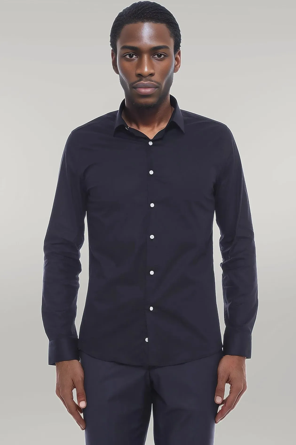 WSS Cotton Satin Slim Fit Black Men Shirt  - Singen