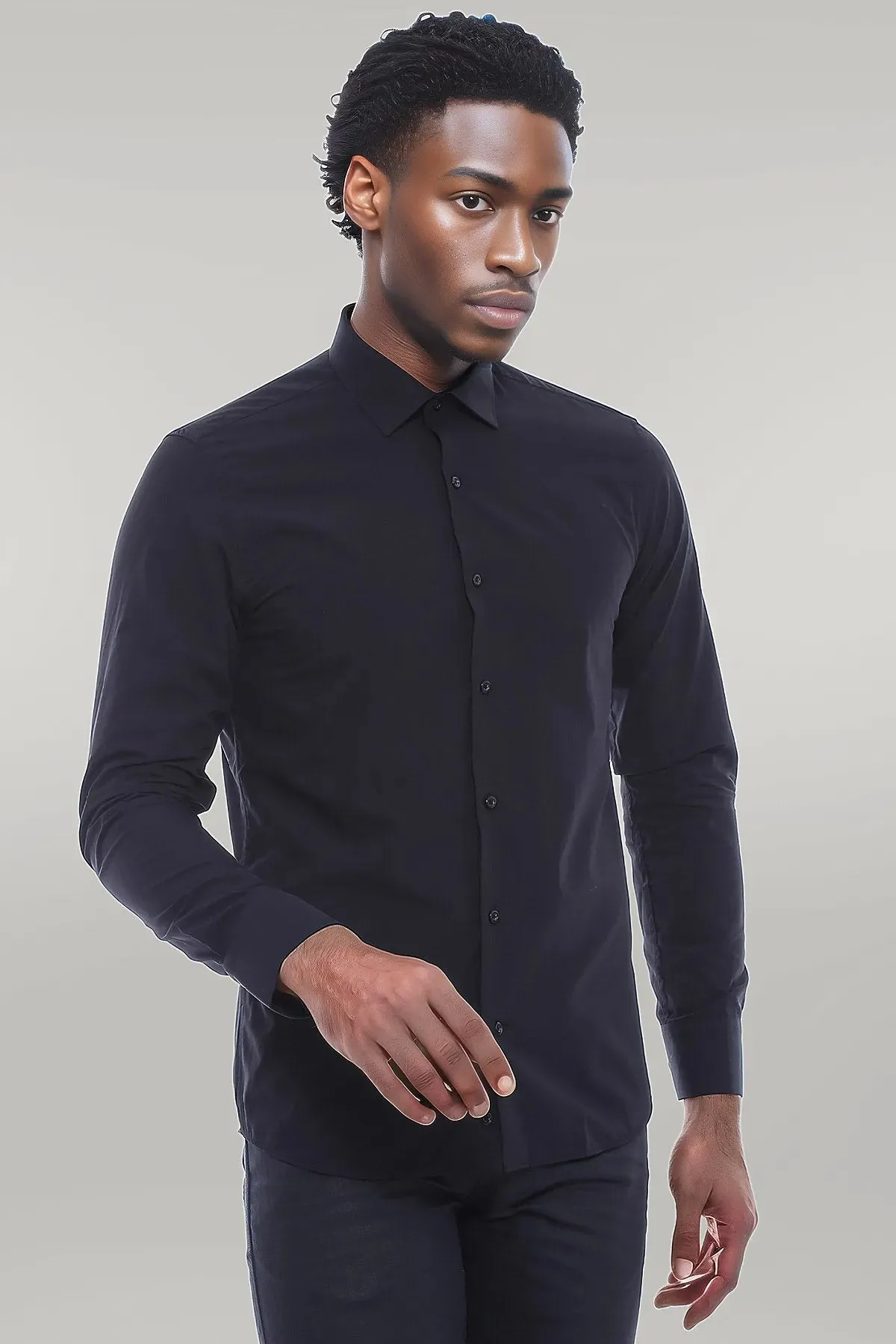 WSS Cotton Satin Slim Fit Black Men Shirt  - Singen