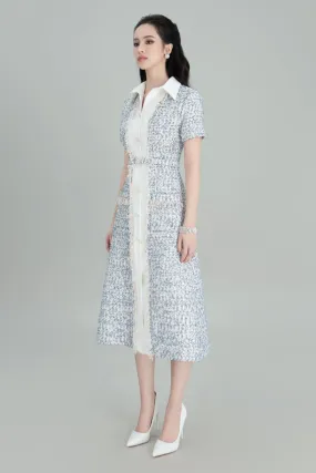 Yuki A-line Short Sleeved Tweed Midi Dress