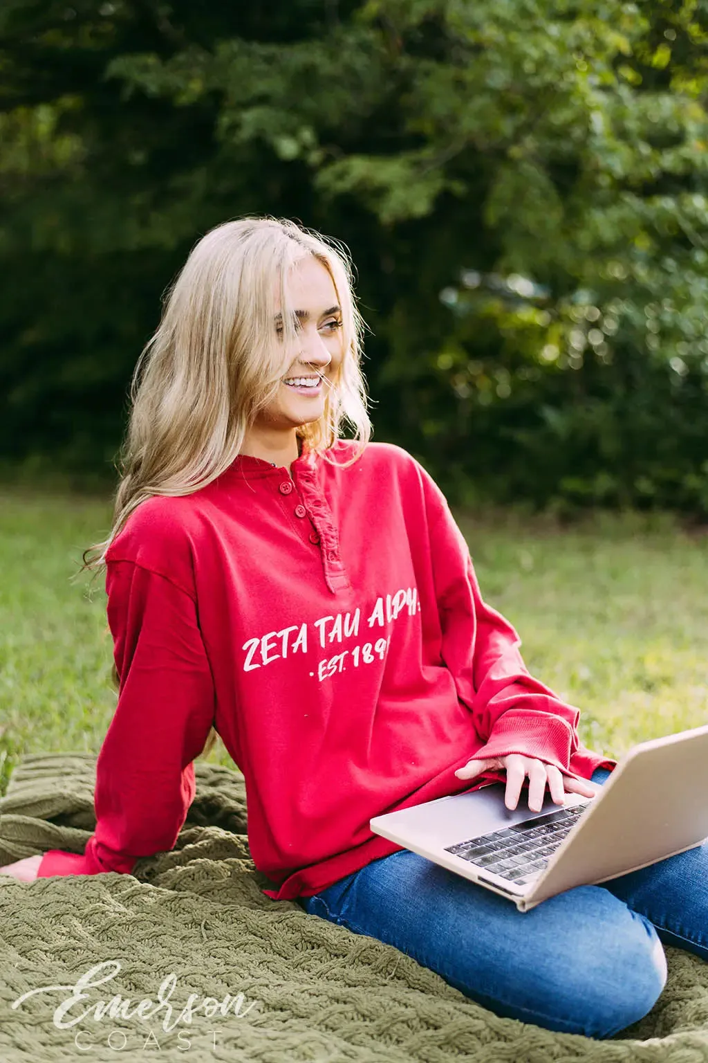 Zeta Tau Alpha Red Long Sleeve Henley