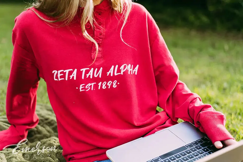 Zeta Tau Alpha Red Long Sleeve Henley