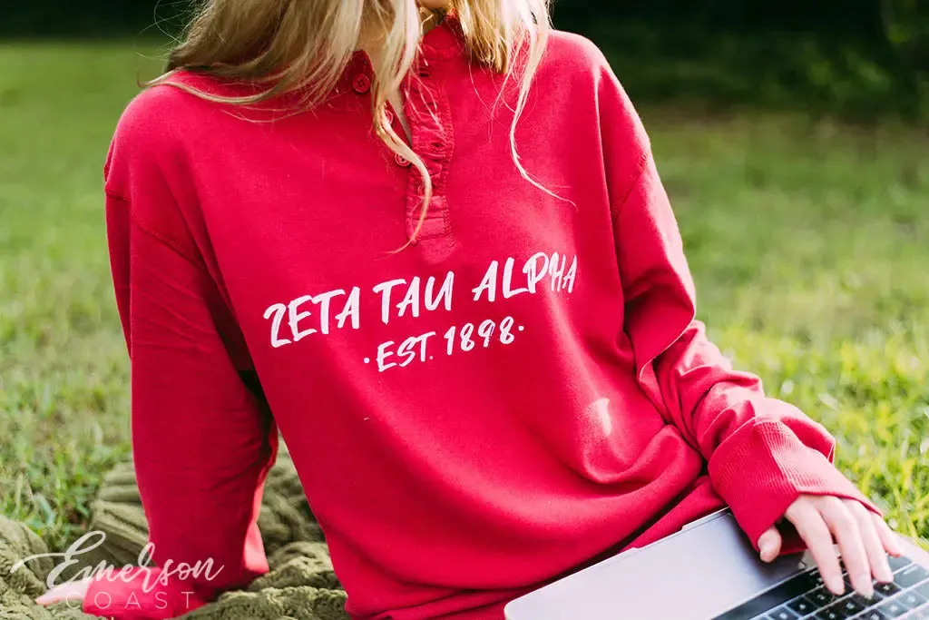 Zeta Tau Alpha Red Long Sleeve Henley